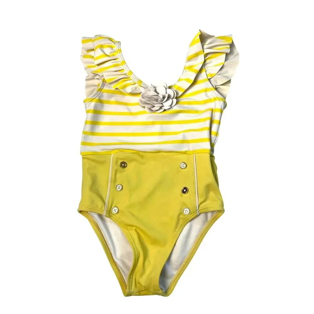 Janie and Jack Retro Yellow White One Piece Swimsuit Toddler Girls Size 3